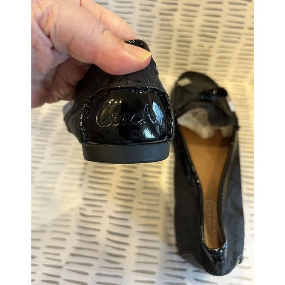 COACH Frida Black Signature Logo Canvas Loafer Size US 8.5 With Bow Detail - Picture 7 of 11